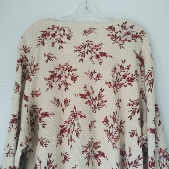 Terra & Sky women's size 4X cream and burgundy floral Waffle Henley Top - Picture 5 of 16